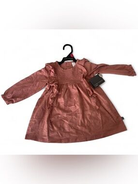 Dusty Rose Long-Sleeve Ruffle Baby Dress